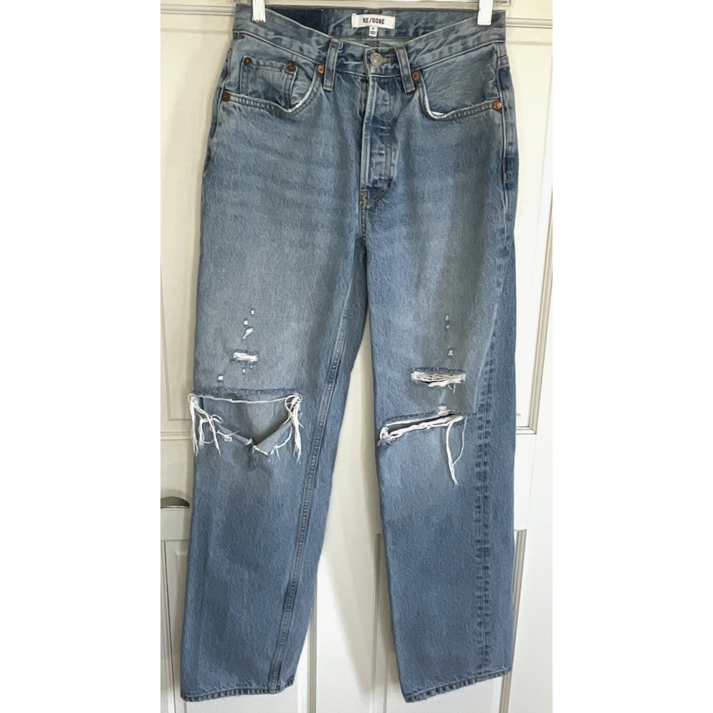 RE/DONE Women’s 90s Comfy Jeans Sz 24 Sunfaded Destroy Denim Blue Distressed